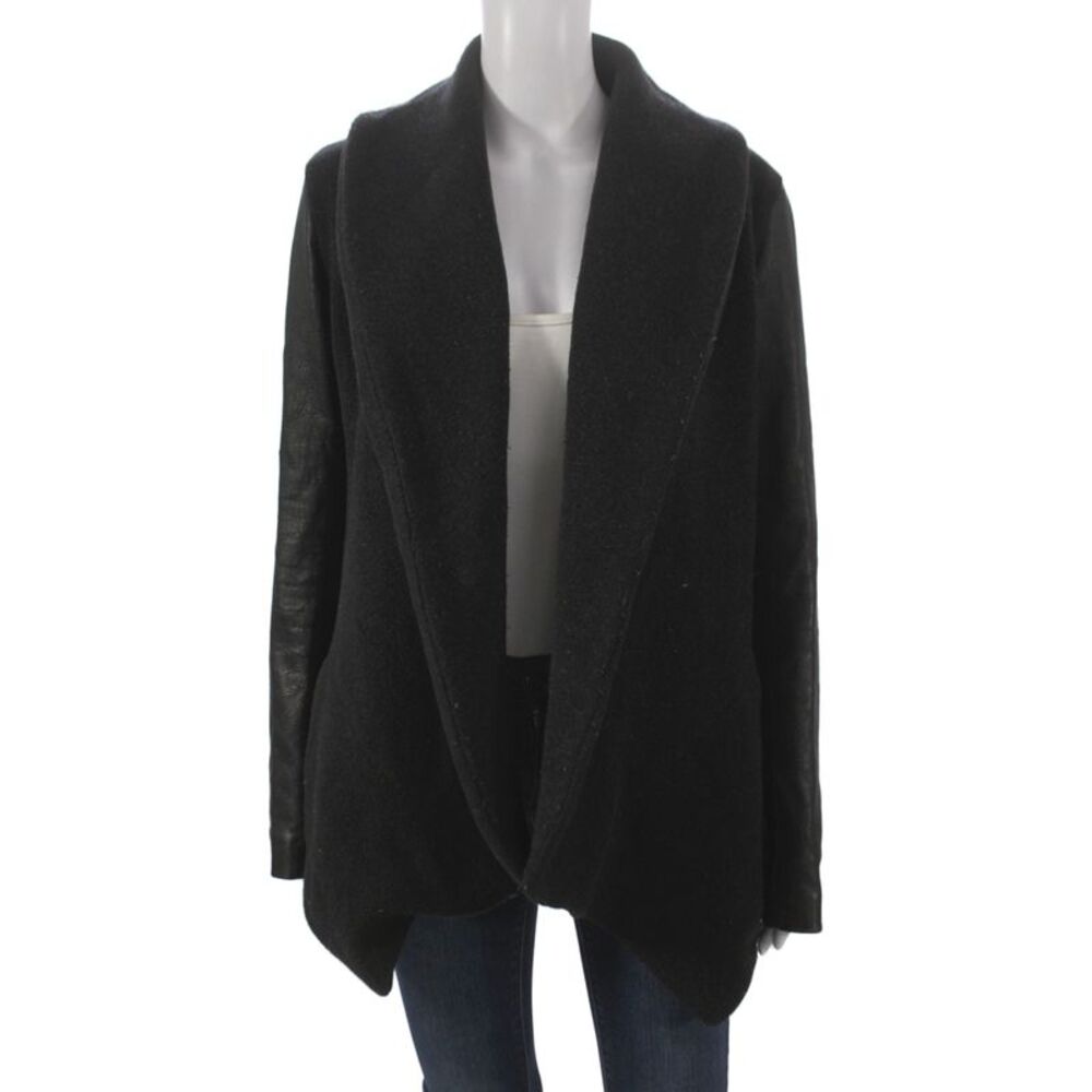 Theory Womens Petite Black Wool Kimono Jacket Long Sleeve Zip Size S